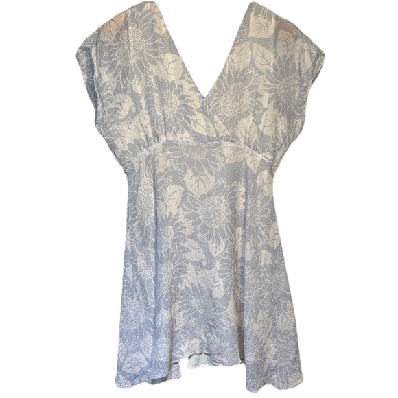 Madewell Silk Crossover Mini Dress Sunflower‎ Season Sheer Blue White Size 10 - Picture 2 of 10